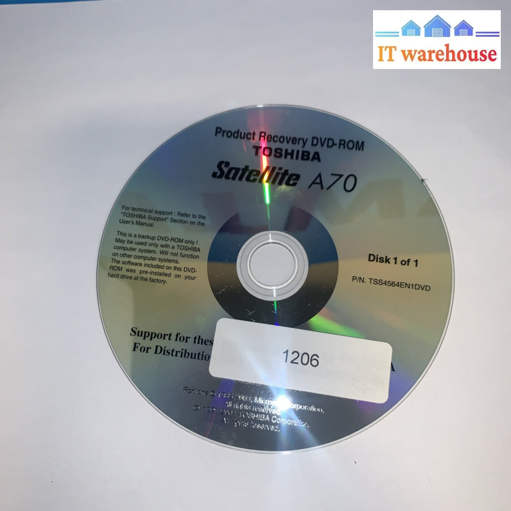 Operating System Windows Recovery CD for Toshiba Satellite A70