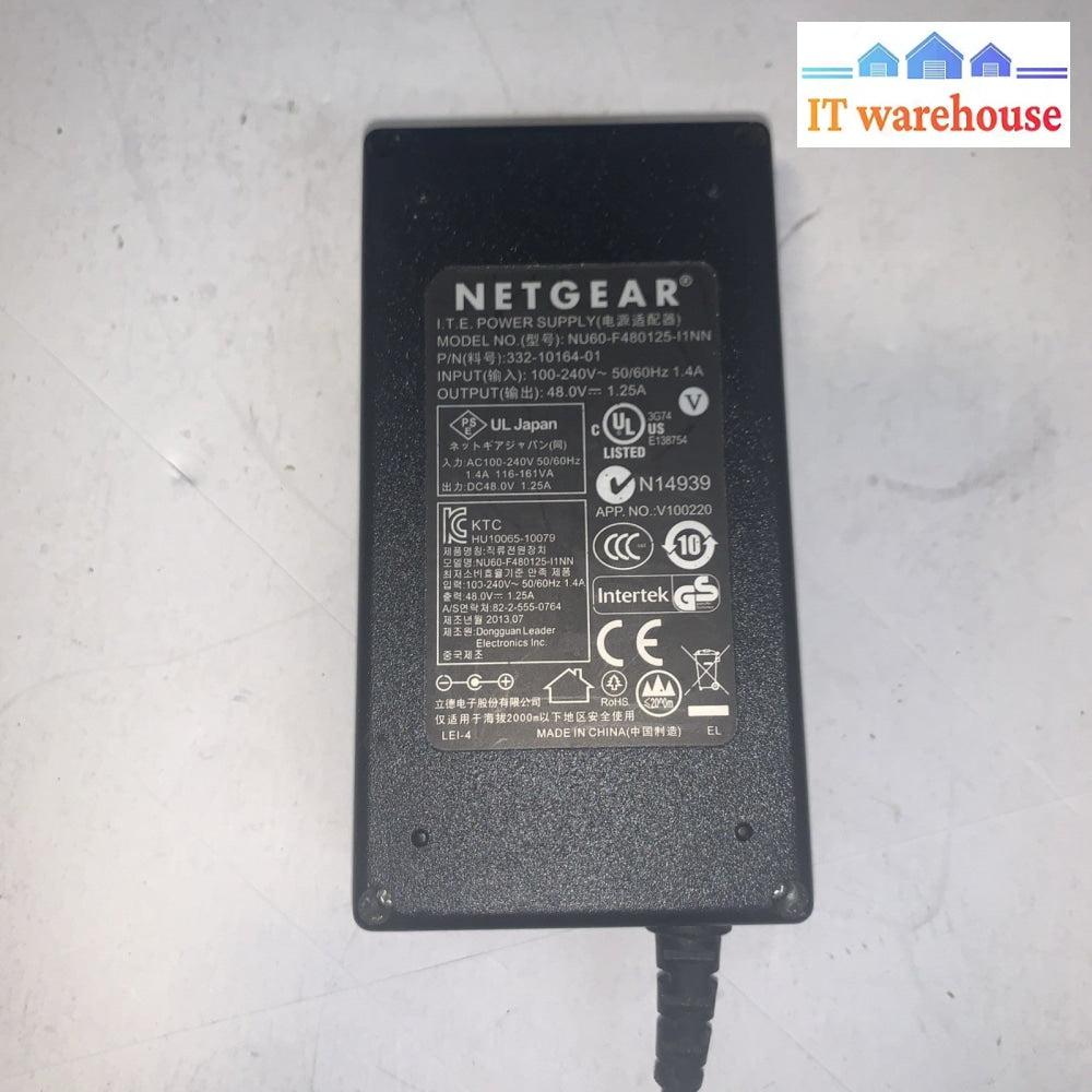original  Netgear NU60-F480125-I1NN AC/DC Adapter 332-10164-01 48V 1.25A