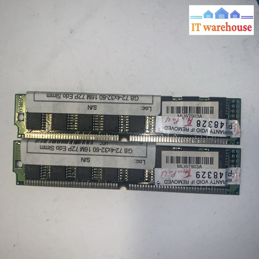 Pair of  Vintage GB 72 Pin 72-4x32-60 16M 72P Edo Simm  Memory