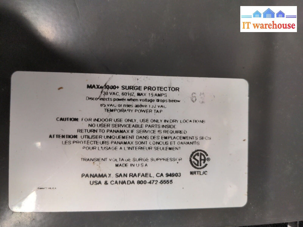 - Panamax Max 1000 + Surge Protector Line Conditioner Ac 8 Outlet Tested