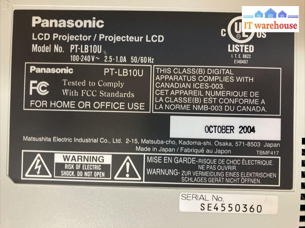 ~ Panasonic PT-LB10U Projector 220 Watts 2,000 Lumens *Tested/Working*