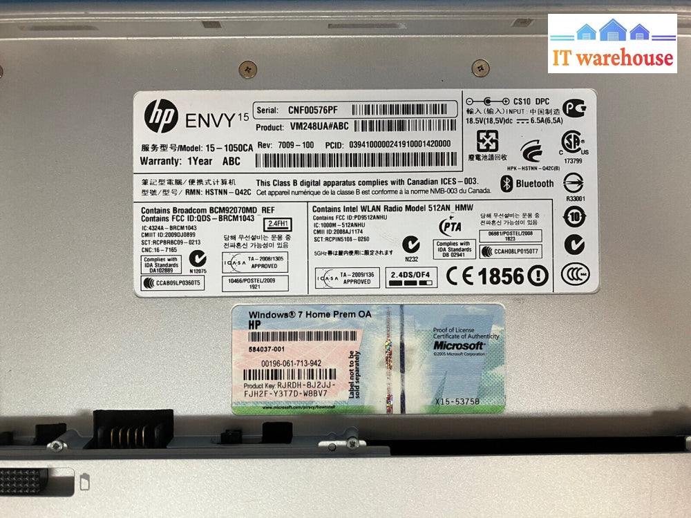 ~ (Parts) AS IS HP Envy 15-1050CA Laptop i7 Q720 1.6GHz / 4GB / 500GB HDD (READ)