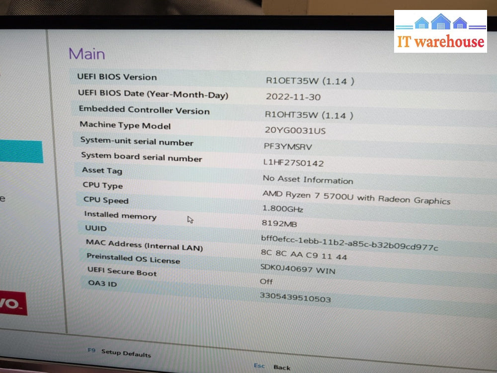 (Parts,display issue) Lenovo ThinkPad E15 Gen 3 AMD Ryzen 7 5700U/ 8GB (NO SSD)-