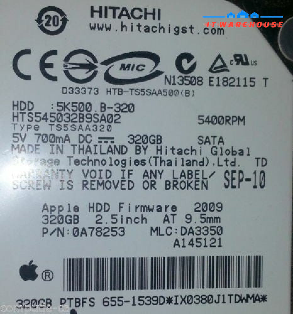 PCB - HITACHI 500GB 5K500.B320 HTS545032B9SA02 P/N:0A78253 Apple Fireware 2009