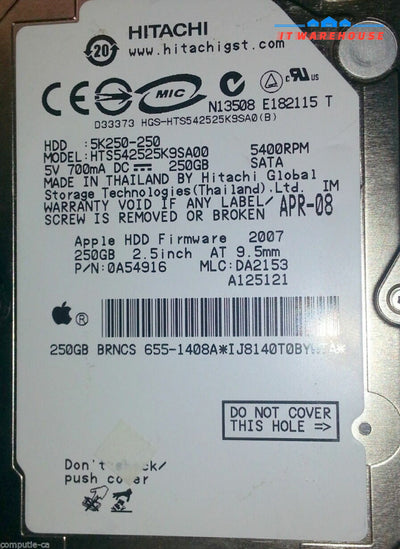 PCB --HTS542525K9SA00 5K250-250 Apple HDD Fireware 2007 Hitachi 250GB Sata 2.5''