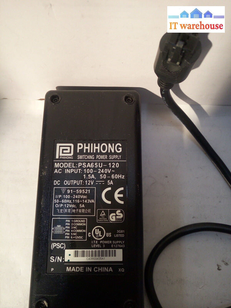 -  PHIHONG Switching Power Supply Model PSA65U-120, 12V 5A