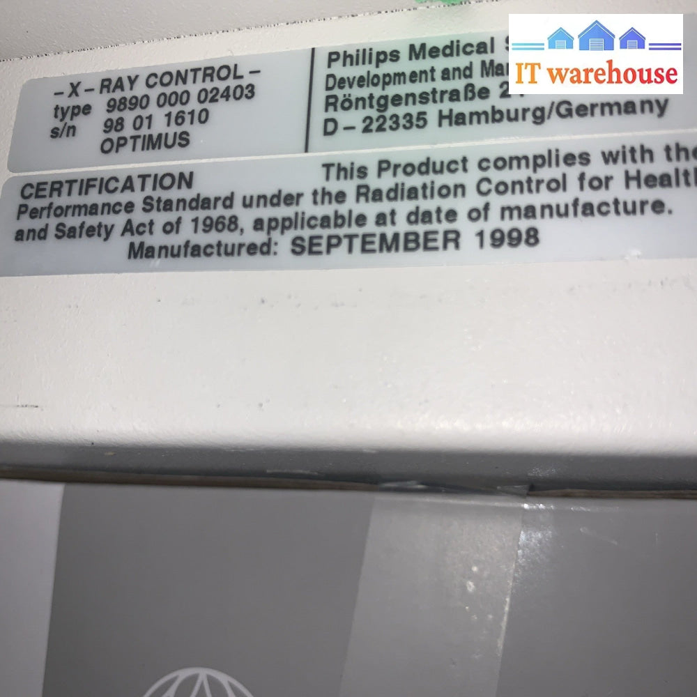 Philips 9890-000-02403 Optimus 50 X-Ray Machine Generator Control Panel Only