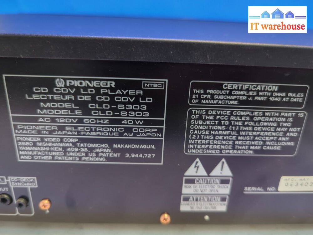 Pioneer Cld-S303 Laserdisc Cd Cdv Karaoke Ld Player Tested (No Remote) -