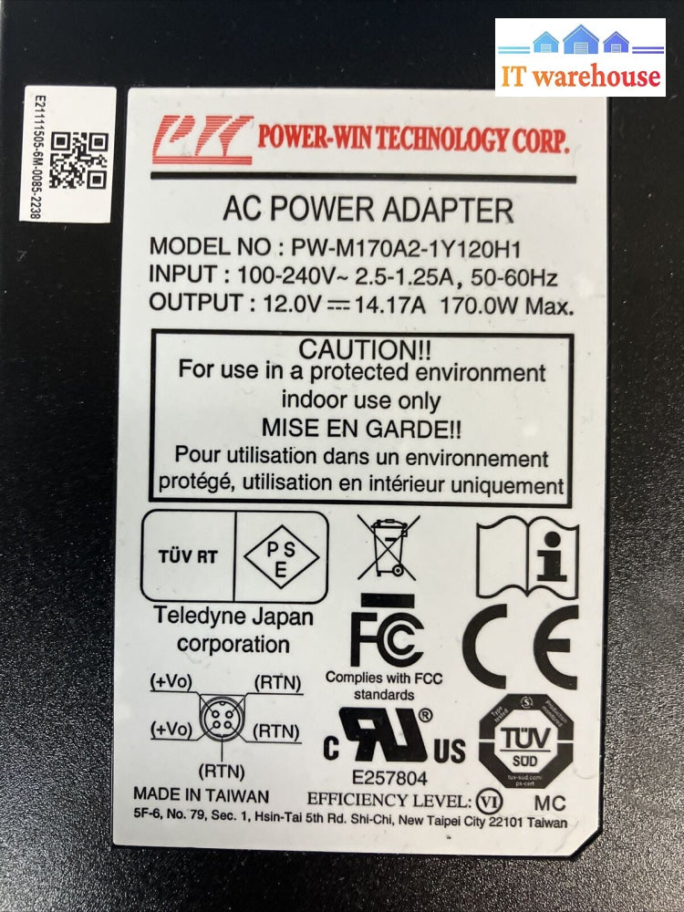 ~ Power-Win PW-M170A2-1Y120H1 12V 14.17A 170W AC Power Adapter (Cable cut off)