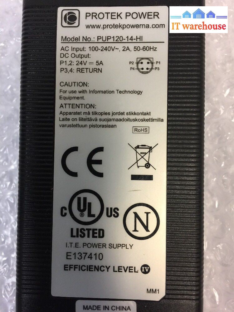 - Protek 4 Pin  I.T.E. Power Supply  Model PUP120-14-HI 24V 5A E137410 