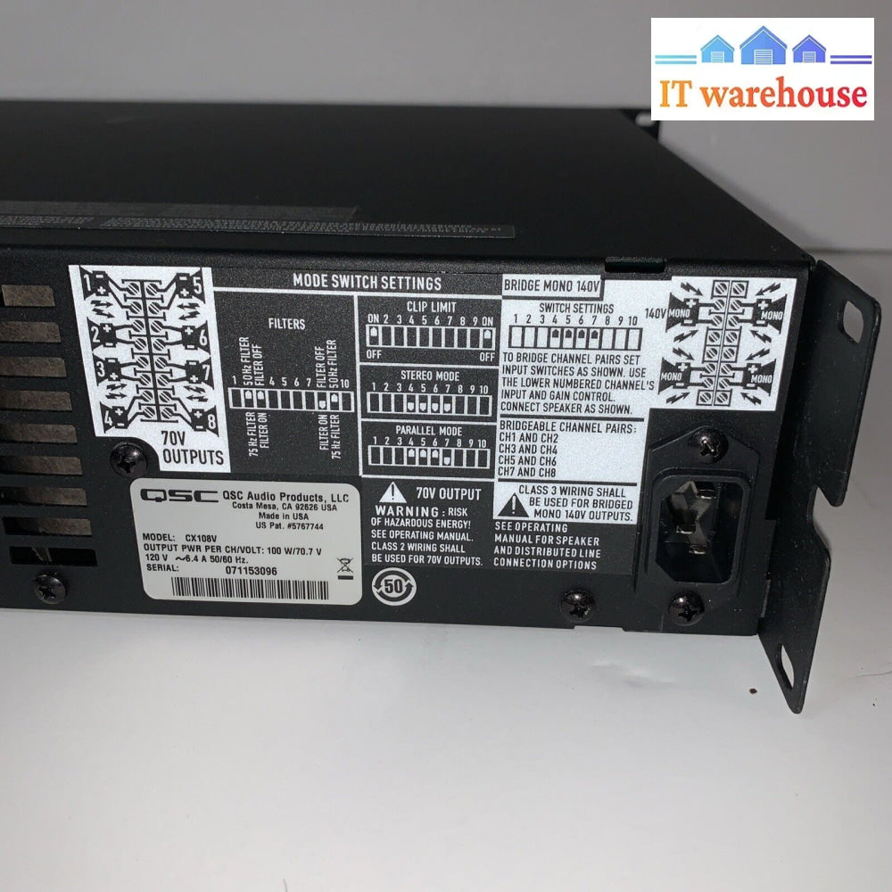 QSC CX108V Direct 70 V 8-Channel Input Mono/Stereo/Parallel Rack Audio Amplifier