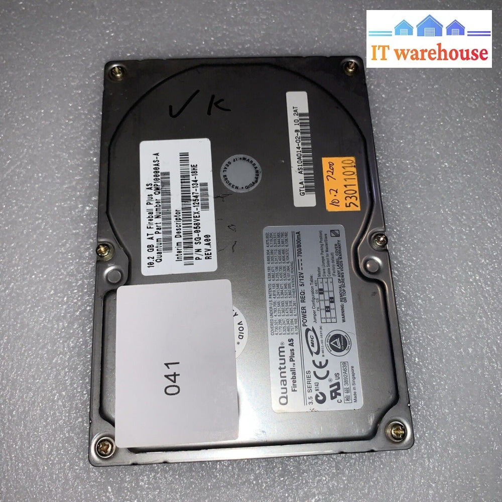 Quantum Fireball Plus AS 10.2GB QMP10000AS-A IDE 3.5" Hard Drive AS10A014 TESTED