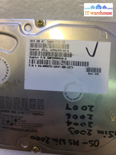 - Quantum Fireball Plus As 20.5Gb 7.2K Ata 3.5’’ Ide Hdd Qmp20000As-A Tested