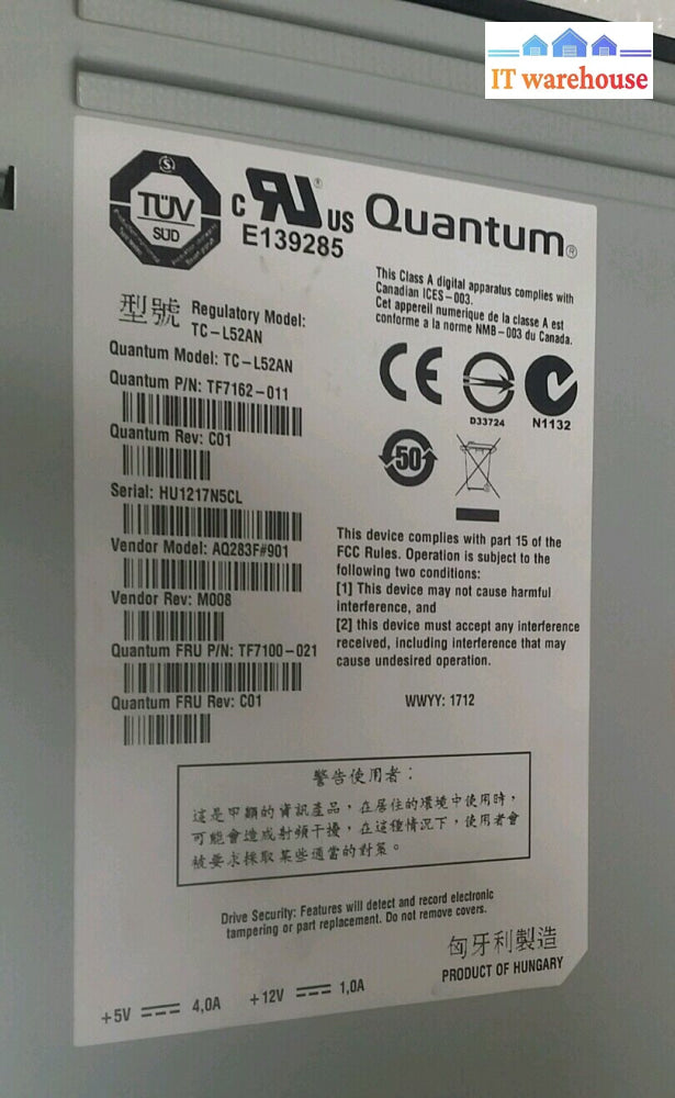Quantum Tf7100-021 Lto5 Sas Hh Tape Drive Superloader 3 Tf7162-011 Tc-L52An