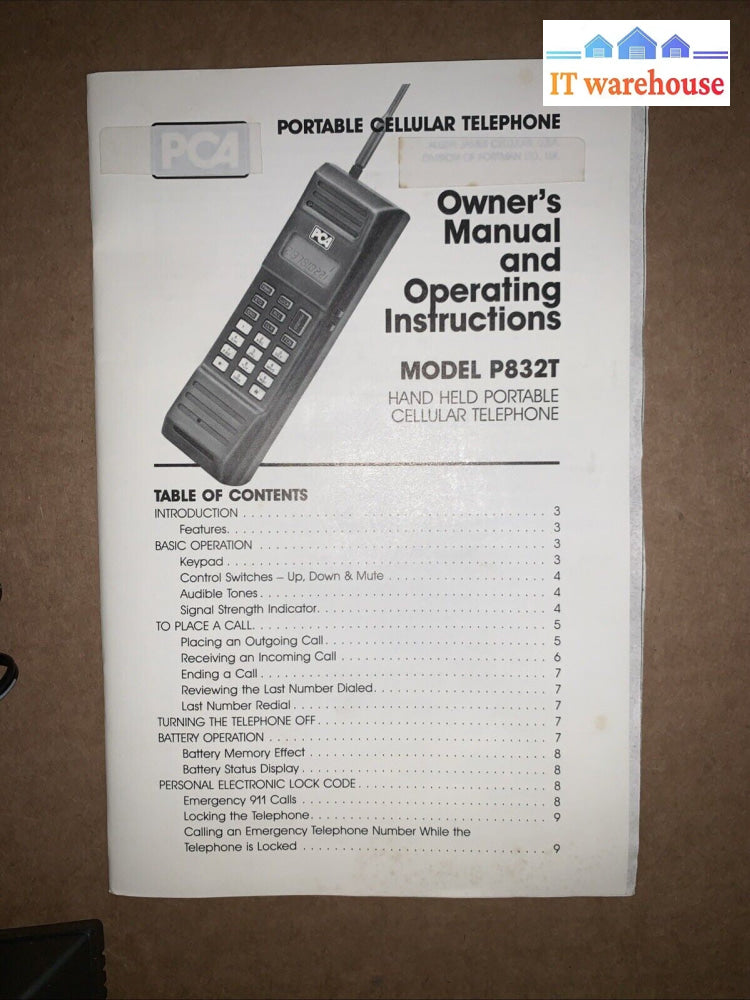 Rare Vintage Retro Large Brick Cell Phone PCA Model P832T W/Charger
