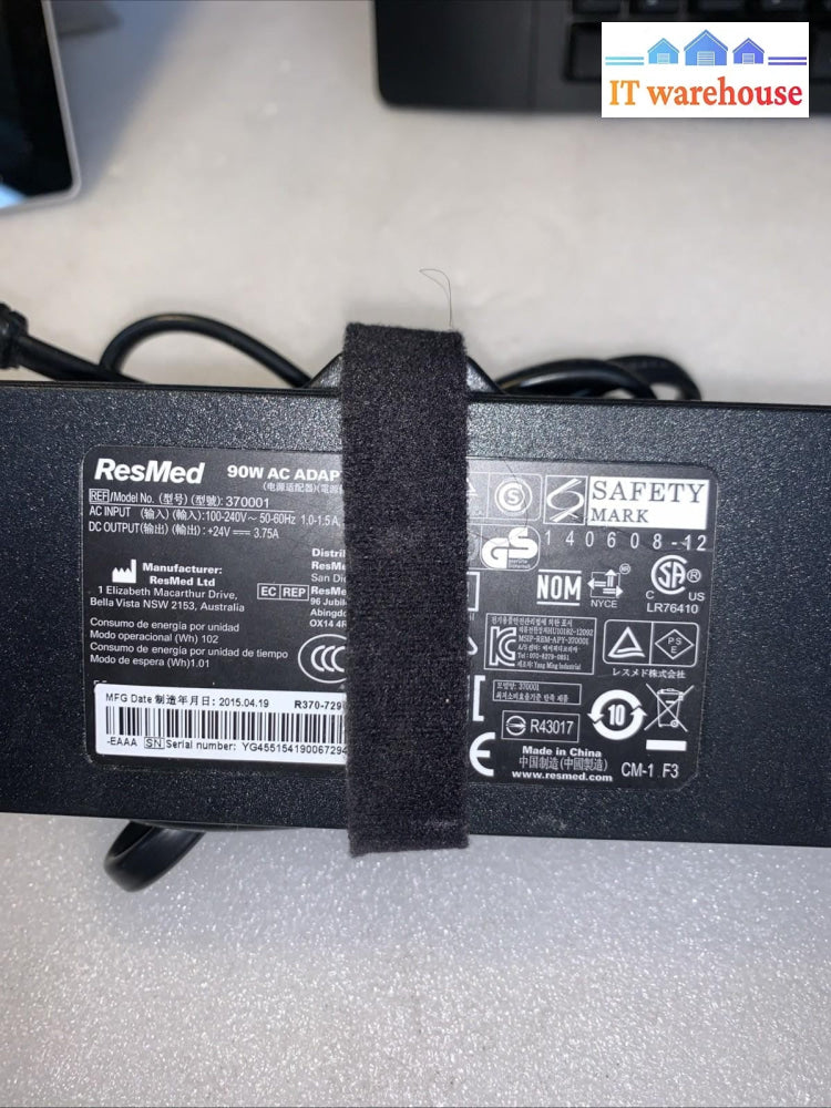 ResMed 90W AC Power Adapter Model 370001 24V 3.75A CPAP Supply