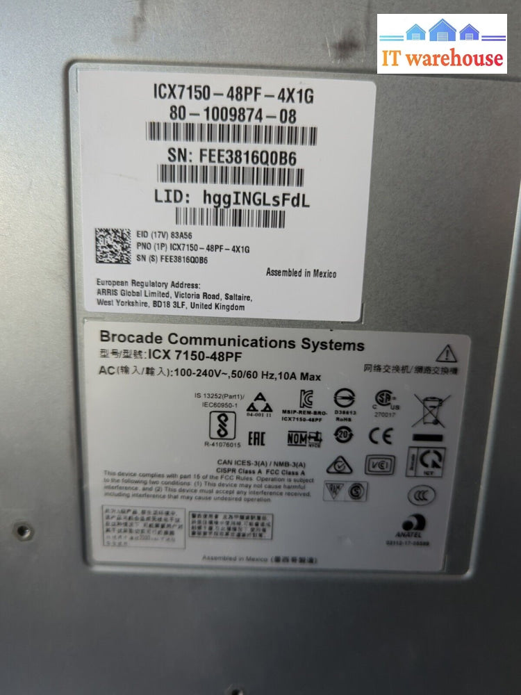 Ruckus Icx 7150-48P-4X1G 48-Port Poe + Ethernet Network Switch -