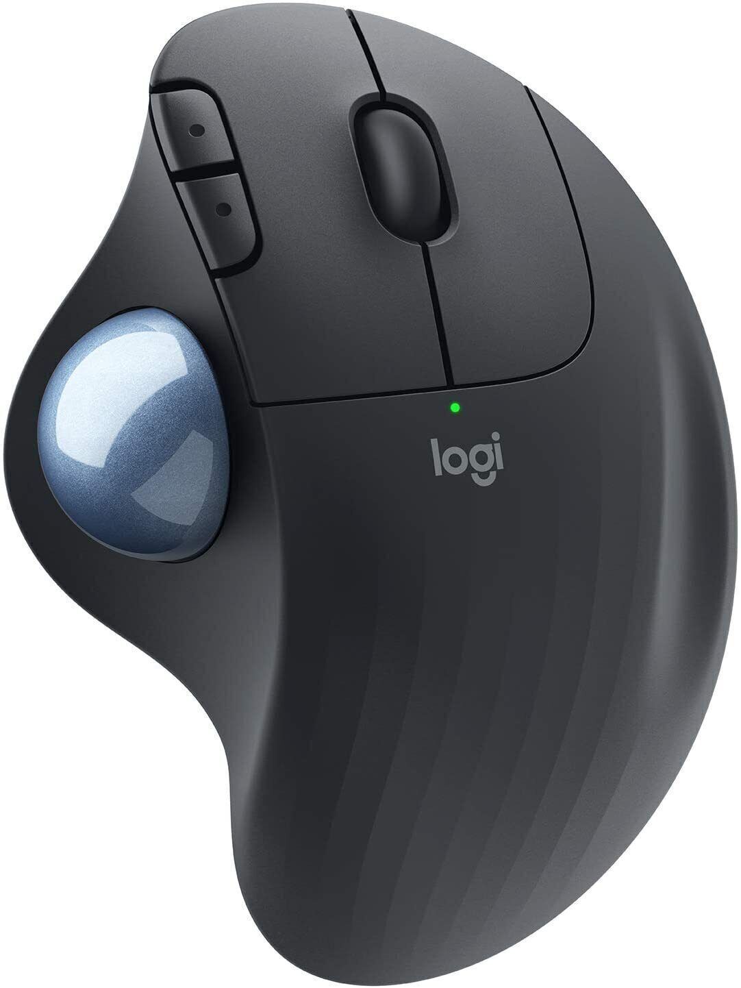 🔥 Logitech M570 Wireless Trackball Mouse Black Blue Ball Ergonomic