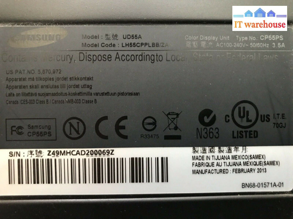 Samsung LH55CPPLBB/ZA  BN44-00478A PSLF251503L Power Supply Board Unit