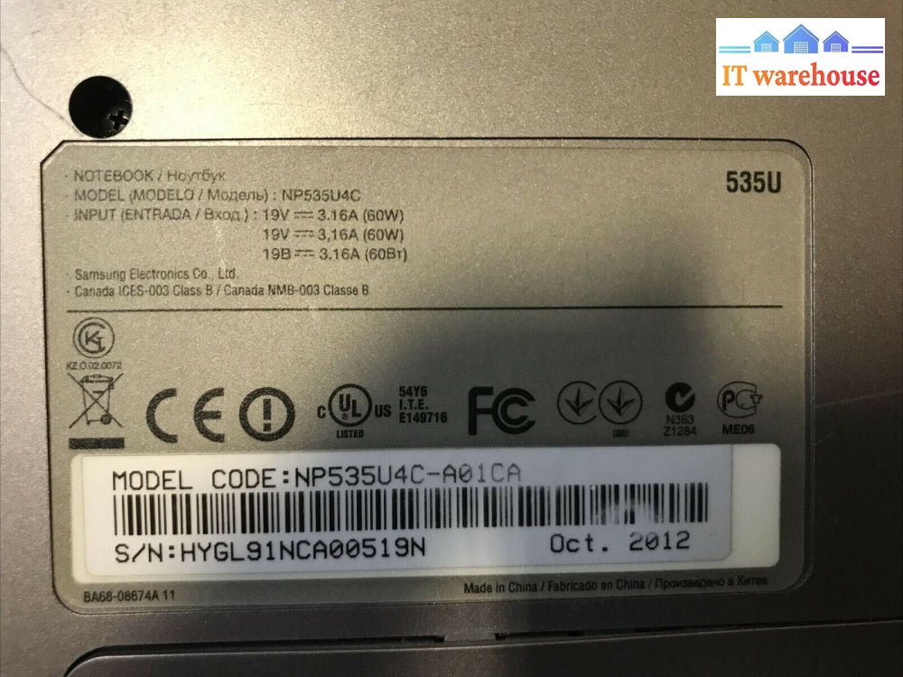 SAMSUNG NP535U4C 14"Laptop  AMD A6 NO RAM/HDD For parts (as is)