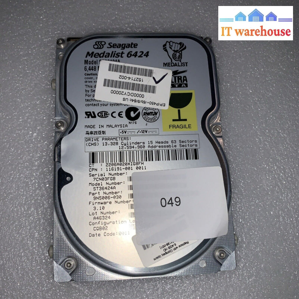 Seagate 6.4Gb Medalist St36424A Ide Hdd Pn: 9N5006-030 Tested