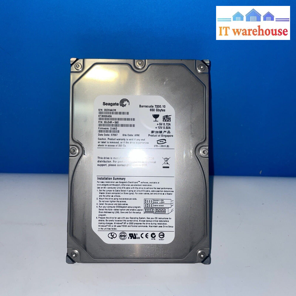 Seagate 650Gb Ide Ata/100 Hard Drive St3650640A