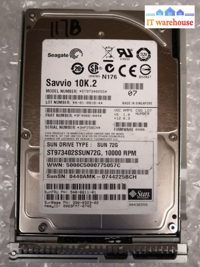 + Seagate Savvio 10K.2 73Gb 2.5’ Sas Server Hard Drive St973402Ss 540-6611-01 @@