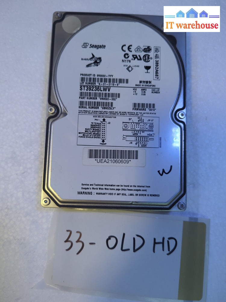 - Seagate St39236Lwv 9N3022-002 9G 68Pin Scsi 16Mb Hard Drive Disk