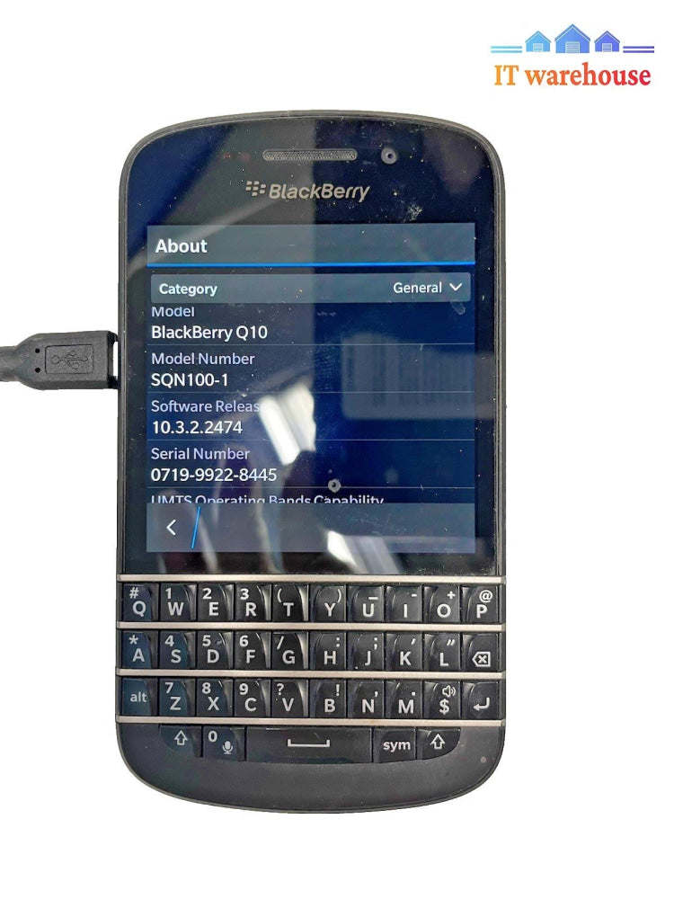 Smartphone BlackBerry Q10 Unlocked 16GB Black  TESTED  +