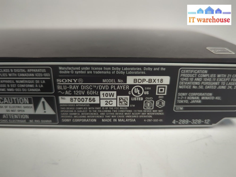 Sony BDP-BX18 Blu-ray /DVD Player Tested (No Remote)
