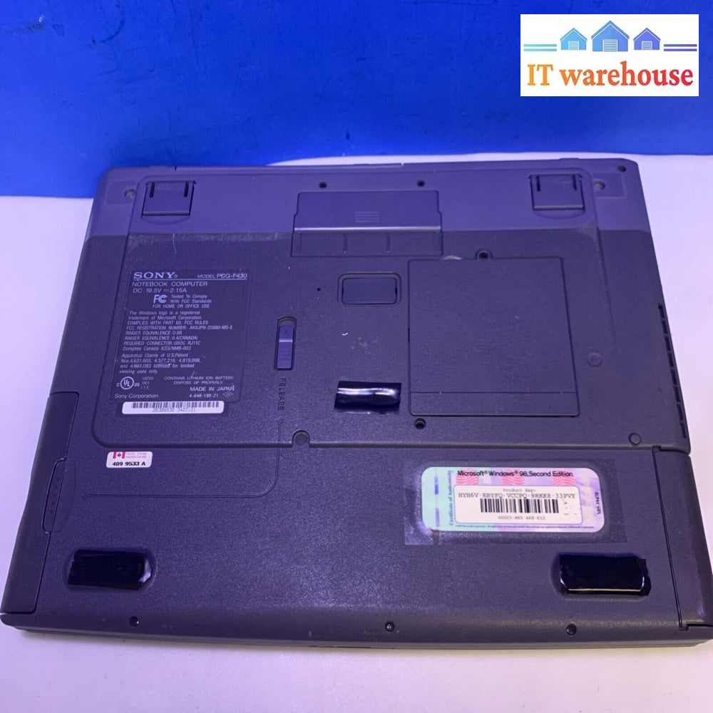 Sony PCG-F430 14.1’’ Laptop Pentium 3 450MHz 192MB Ram 8.5GB HD CD-ROM WIN98