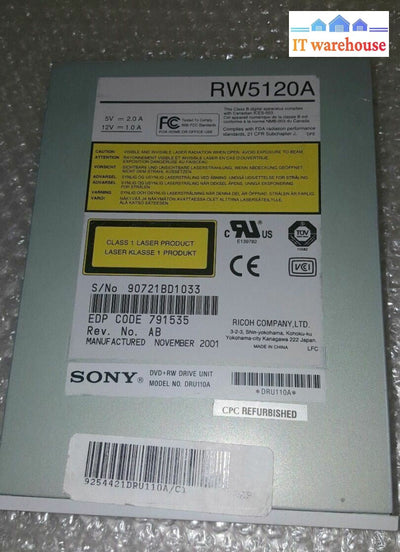 Sony RW5120A NOVEMBER 2001 IDE DVD+RW Drive