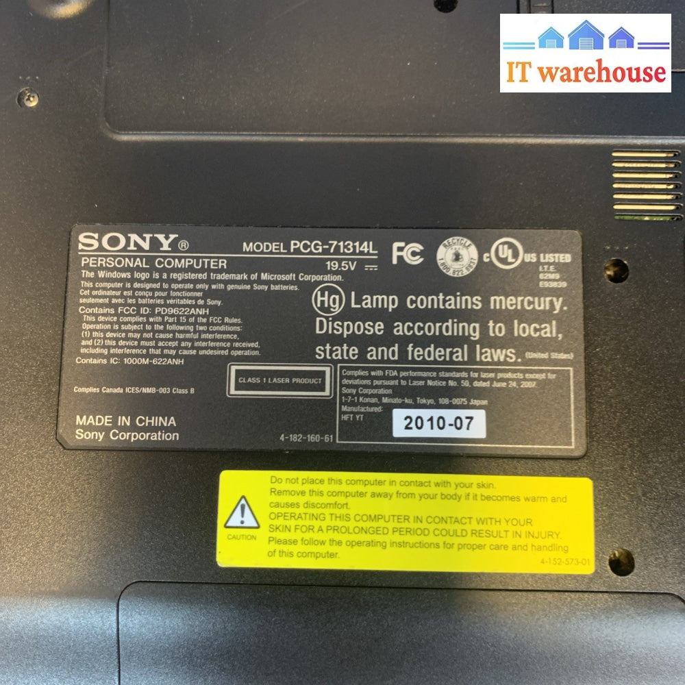 Sony VAIO PCG-71314L Laptop i5 M430 4GB RAM 320GB HDD WIN XP PRO