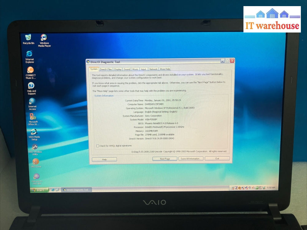 Sony VAIO PCG-791L 15.6" Laptop Pentium M CPU, 1GB RAM, 100GB HDD, Windows XP ~