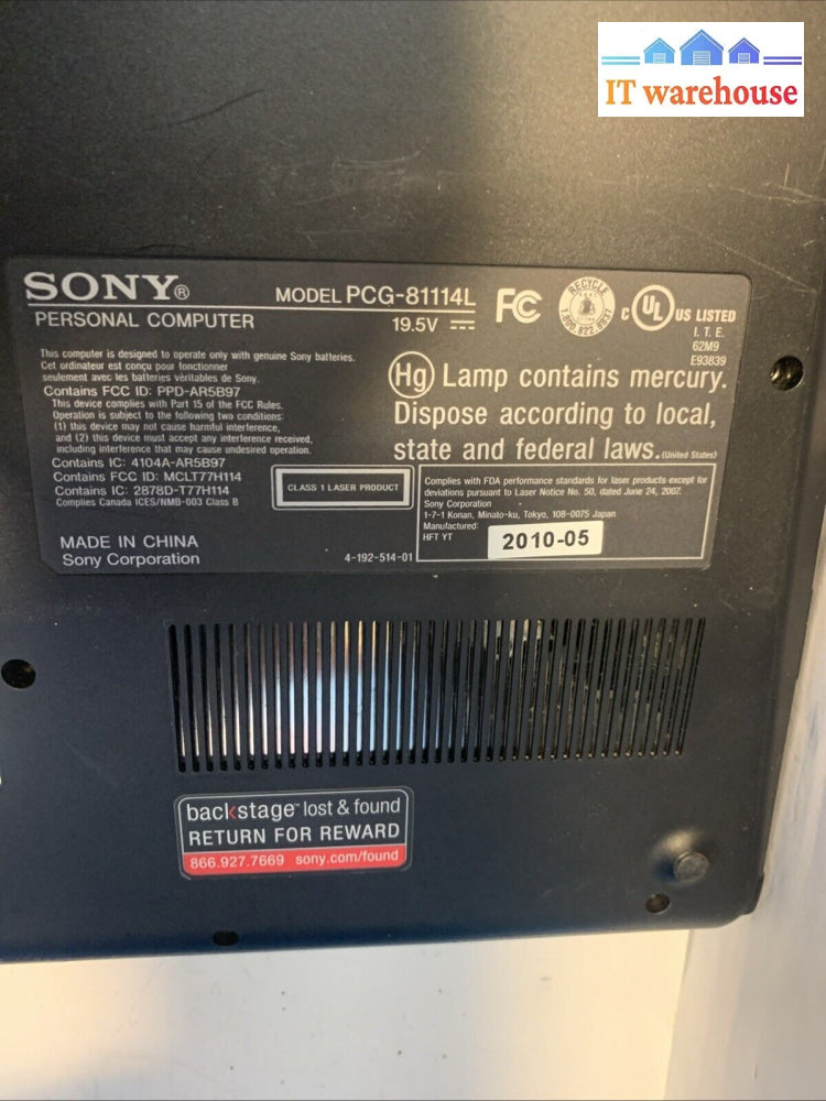 Sony Vaio PCG-81114l 16.5’’ i7-Q740 4GB 500GB Windows XP Blu-ray drive GT-330M