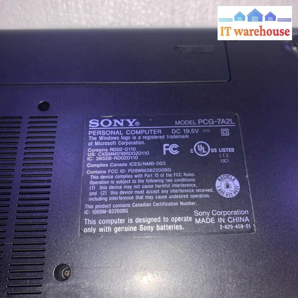 Sony Vaio VGN-FS640/W PCG-7A2L Laptop Intel PM 1.6GHZ 1GB Ram 60GB HD Windows xp