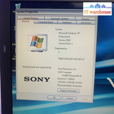 Sony Vaio VGN-FS640/W PCG-7A2L Laptop Intel PM 1.6GHZ 1GB Ram 60GB HD Windows xp