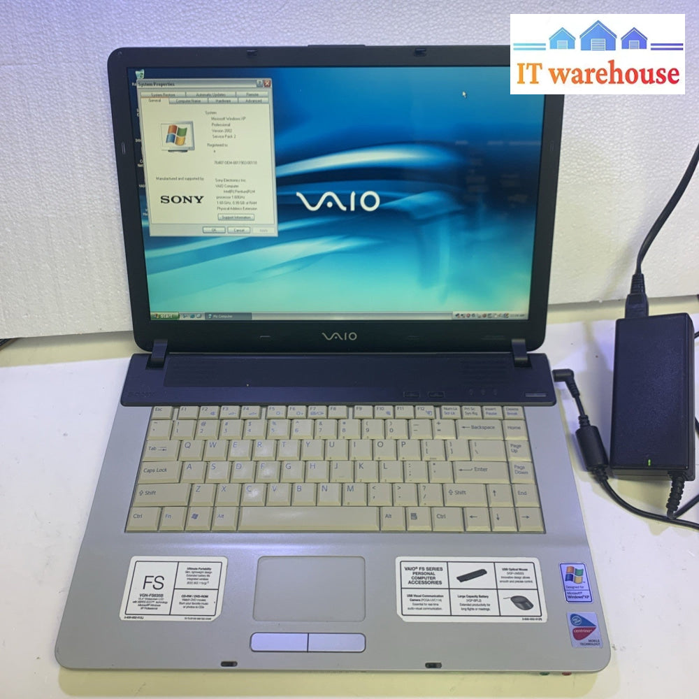 Sony Vaio VGN-FS640/W PCG-7A2L Laptop Intel PM 1.6GHZ 1GB Ram 60GB HD Windows xp