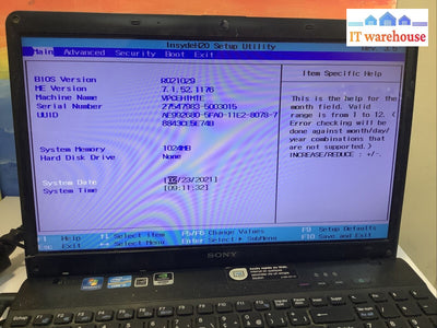 Sony Vaio VPCHN 15.5”Laptop i3-2310 2.1GHz 1GB NO HDD With caddy for parts(as is