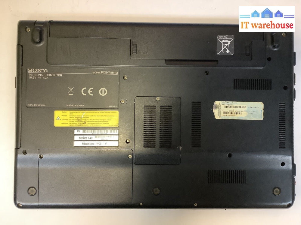 Sony Vaio VPCHN 15.5”Laptop i3-2310 2.1GHz 1GB NO HDD With caddy for parts(as is