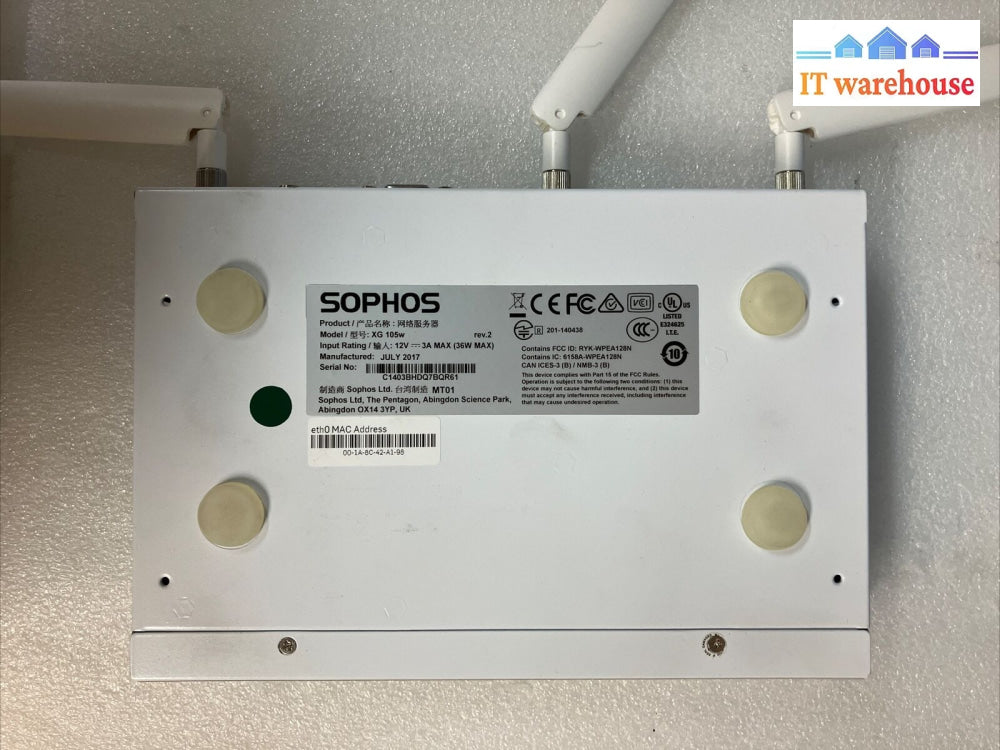 Sophos Xg 105W Vga 4-Port Network Security Appliance With Antenna & Ac Adapter ~