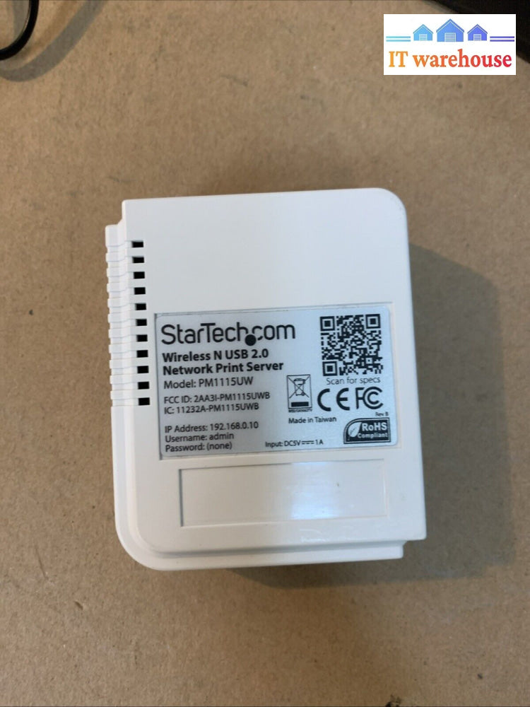 StarTech.com 1 Port USB Wireless N Network Print Server 10-100 Mbps Ethernet