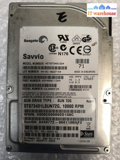 - Sun 72GB 541-0323-01 Seagate ST973401SS SAS internal 2.5" Hard Drive @@@