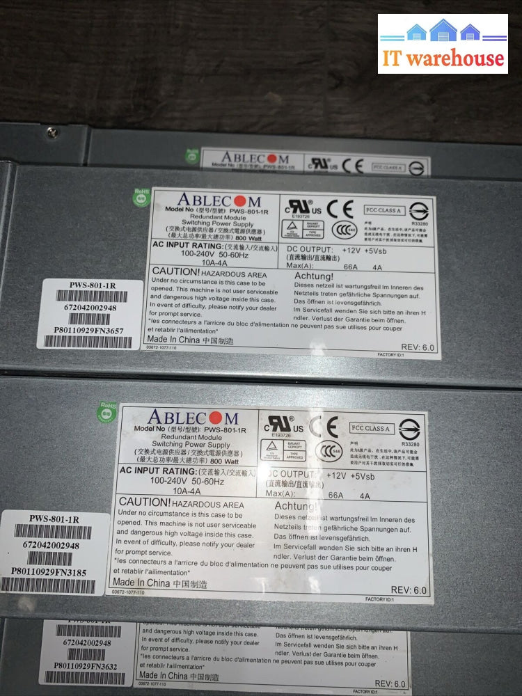 Supermicro/Ablecom Pws-801-1R 800 Watt Module Switching Power Supply (Lot Of 5)