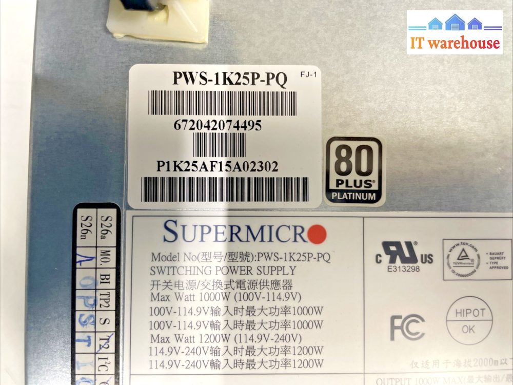 SUPERMICRO PWS-1K25P-PQ 1000W 80 PLUS PLATINUM SWITCHING POWER SUPPLY  +