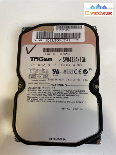 SV0432A/TGE TRIGEM 4.3GB IDE HARD DRIVE IDE HARD DRIVE 3.5 inch