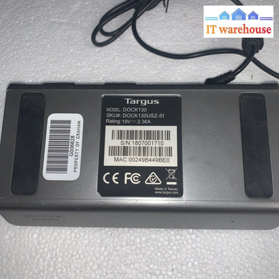Targus DisplayLink Dual Video 4K Docking Station DOCK130 w/ Power Adapter