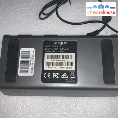 Targus DisplayLink Dual Video 4K Docking Station DOCK130 w/ Power Adapter