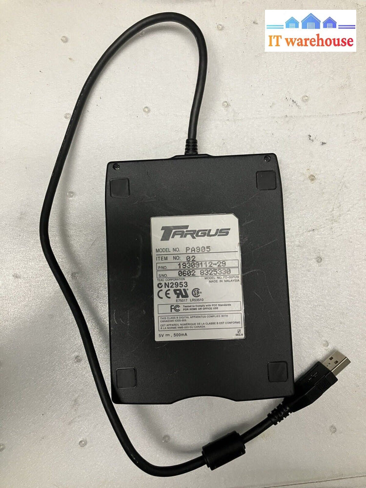 Targus Slimline USB External 3.5" Floppy Disk Drive Model PA905 19309112-29