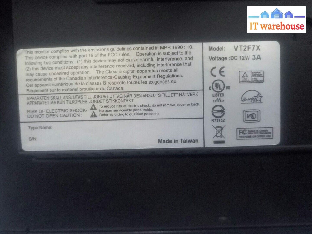 - Tatung VT12SU VT2F7X 12" LCD Monitor W/ POWER ADAPTER